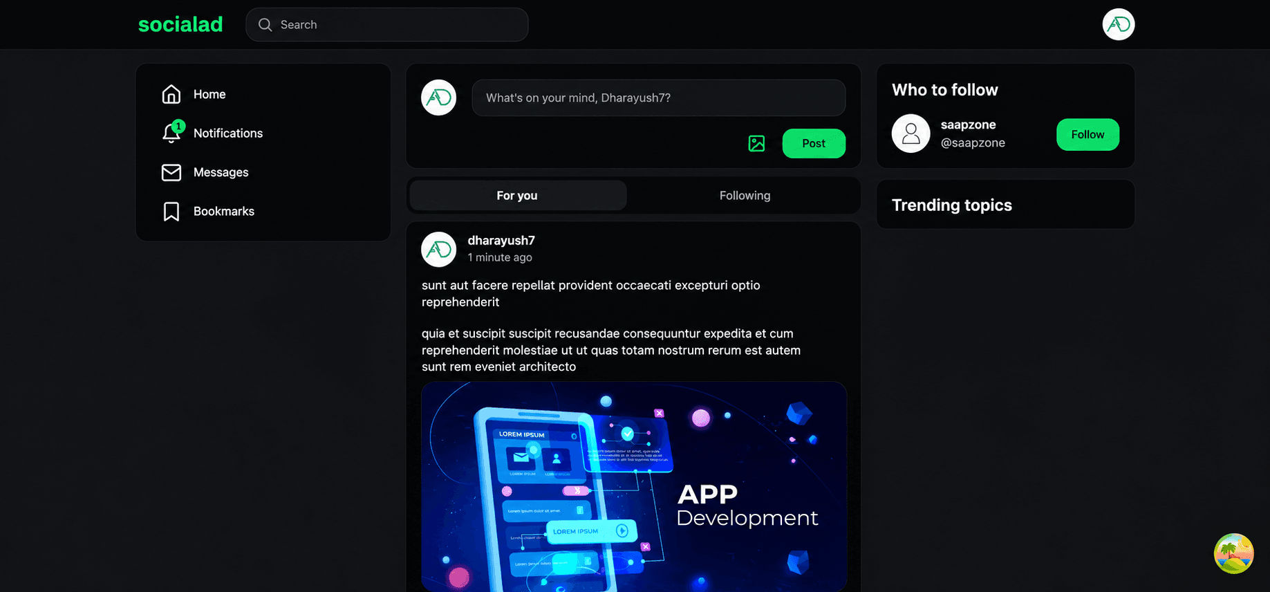 Socialad project screenshot